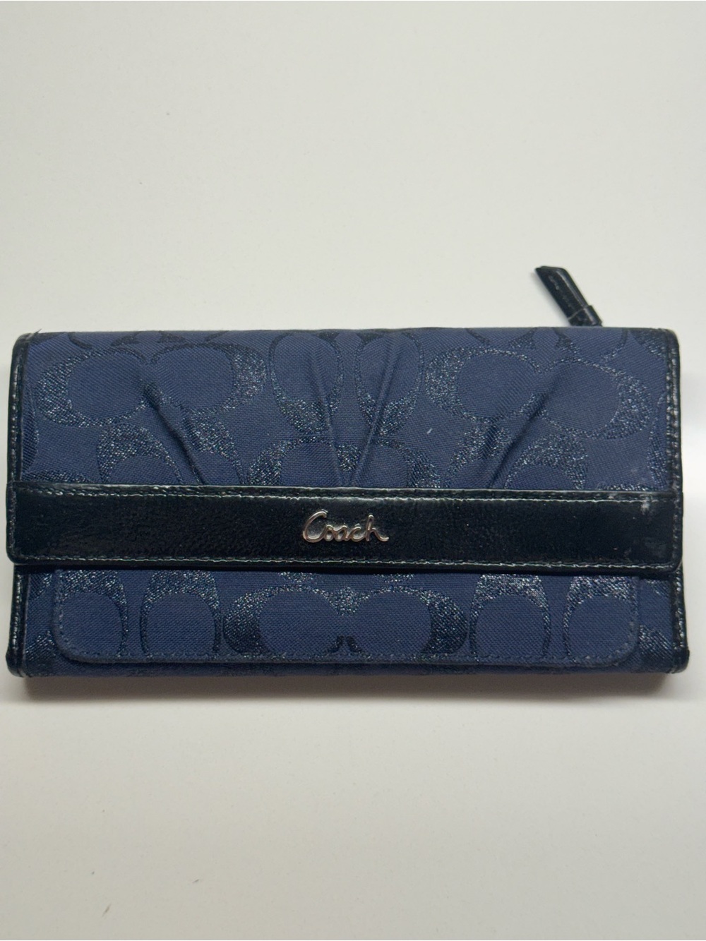 Coach Ashley Navy Shimmer Signature Slim Envelope Organizer Wallet